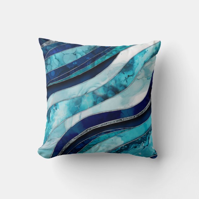 Coussin Vagues - Mixte Media Blue Abstrait (Recto)