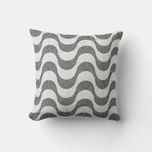 Coussin vagues noires et blanches en pavé portugais