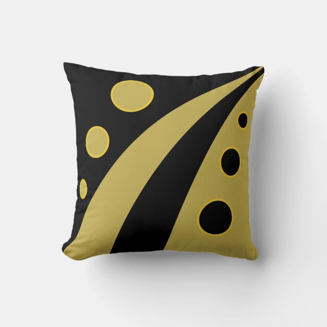 Coussin Vagues noires et dorées abstraites avec cercles (Recto)