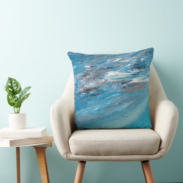 Coussin Vagues océaniques abstraites en coups de pinceau b (Chaise)