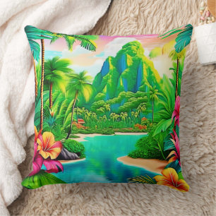 Coussin Vagues océaniques et palmiers Art