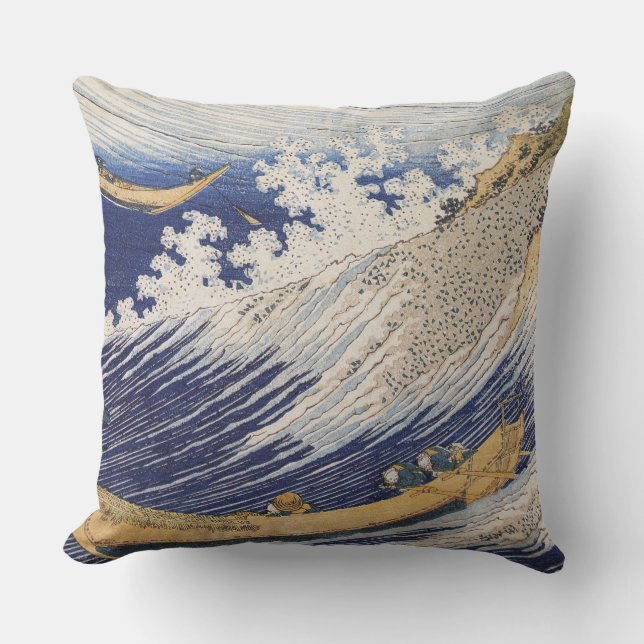 Coussin Vagues océaniques Hokusai Bateaux en mer (Recto)