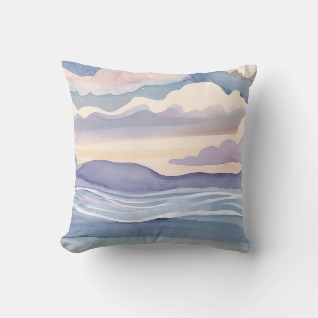 Coussin Vagues océaniques rêveuses | Aquarelle (Recto)