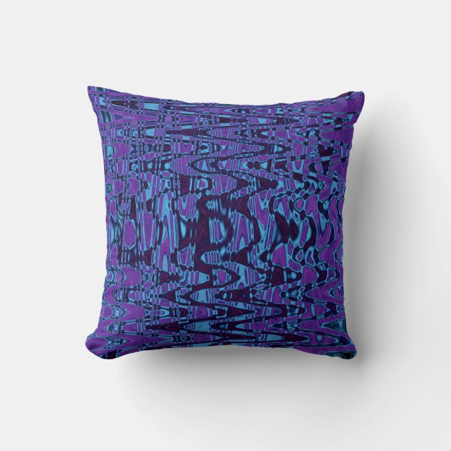 Coussin Vagues Rétro Abstraites Tie Dye Violet et Bleu Fon (Recto)