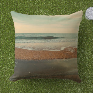 Coussin Vagues Rétro de Plage Décor Vintage Océan Côté Mer