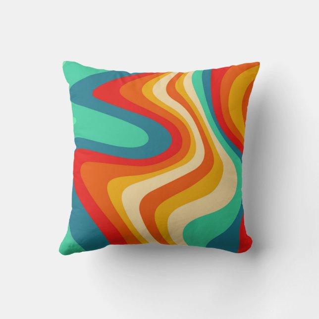 Coussin Vagues rétro géométriques du milieu du siècle Rain (Verso)