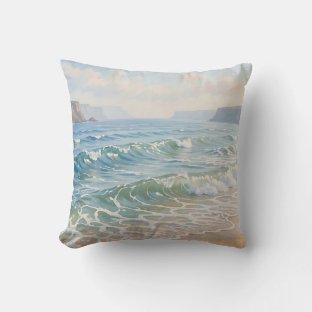 Coussin Vagues sereines de l'océan se brisant sur la plage (Recto)