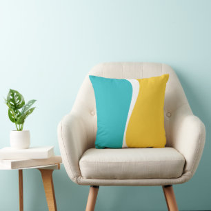 Coussin Vagues simples 2 en Turquoise, Jaune et Blanc