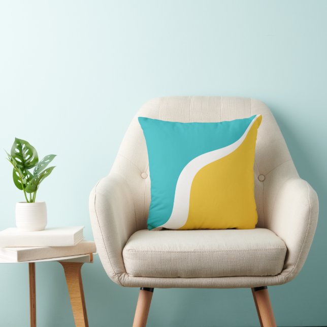 Coussin Vagues simples 3 - Turquoise et Jaune (Chaise)