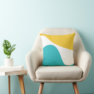 Coussin Vagues simples 4 - Turquoise et Jaune