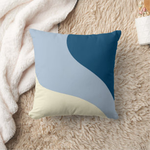Coussin Vagues simples - bleu foncé, bleu clair et crème