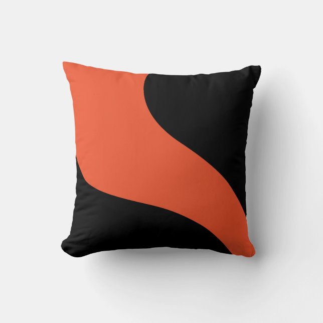 Coussin Vagues simples en noir et orange (Recto)