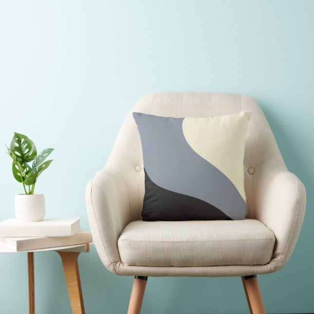 Coussin Vagues simples - Noir, Gris et Crème (Chaise)