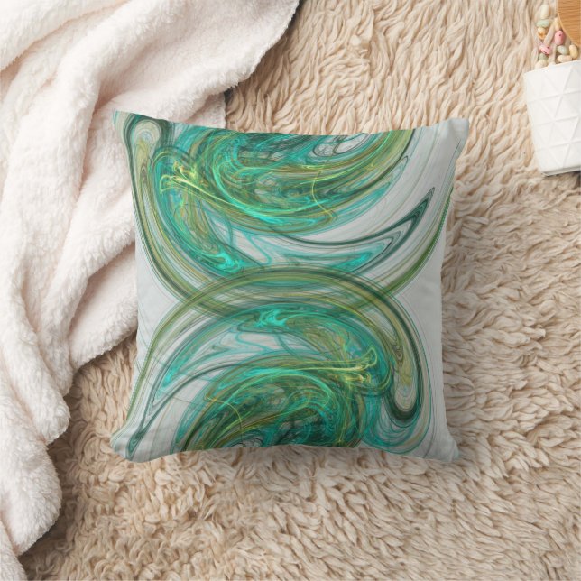 Coussin Vagues spirales vertes Artwork Abstrait (Couverture)