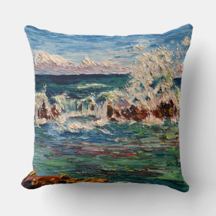 Coussin Vagues tonnantes de North Shore à Hawaii sur un or