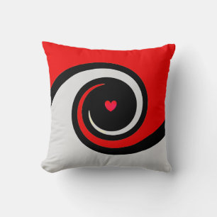 Coussin Vagues tournoyantes abstraites en noir, rouge et a