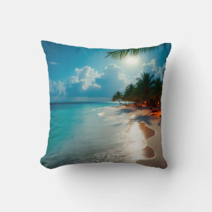 Coussin Vagues tropicales Plage ciel bleu nuageux