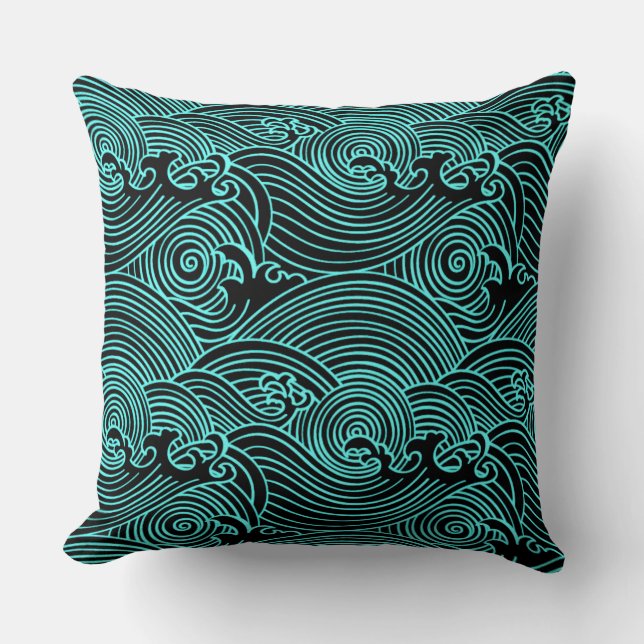 Coussin Vagues Turquoise Euclide Motif Jeu d'oreiller (Recto)