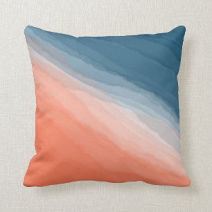 Coussin Vagues Turquoises et coralliennes modernes Aquarel