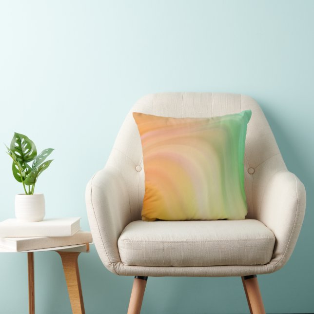 Coussin Vagues vert clair, orange et jaune (Chaise)