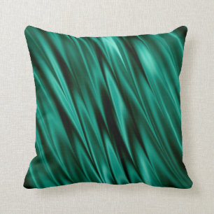 Coussin Vagues vertes turquoises foncées de satin
