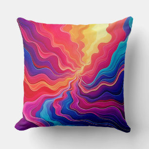 Coussin Vagues Vives : Art de Flux d'Énergie Néon Abstrait