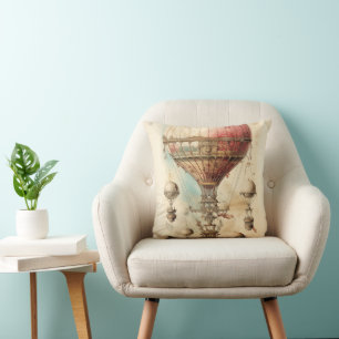 Coussin Vaisseau aérien de fantasy victorien - Rose, Beige