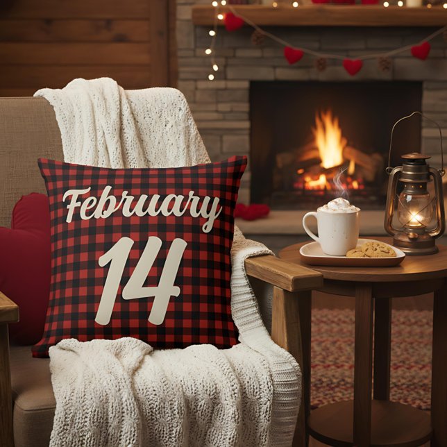 Coussin Valentine 14 février Carreaux Gingham Rouge et Noi (Créateur téléchargé)