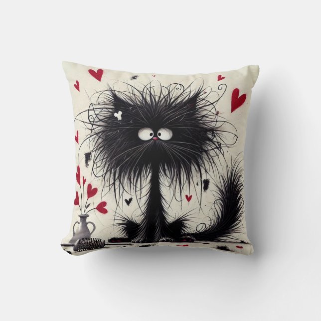 Coussin Valentine Cat Art Throw Pillow (Recto)