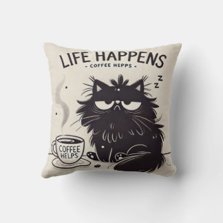 Coussin Valentine Cat & Coffee Art Throw Pillow