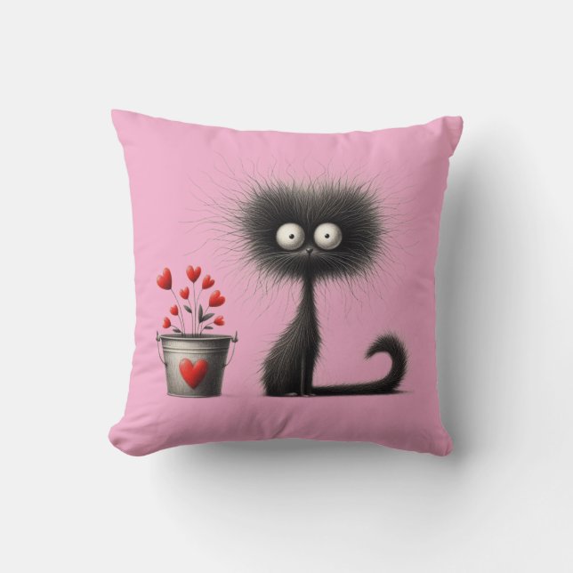 Coussin Valentine Cat & Coffee Art Throw Pillow (Recto)