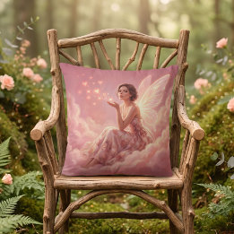 Coussin Valentine Fairy on Pink Clouds Fantasy Art