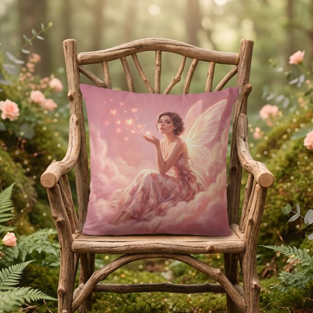 Coussin Valentine Fairy on Pink Clouds Fantasy Art (Créateur téléchargé)