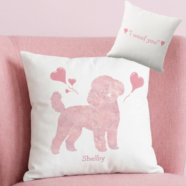 Coussin Valentine Pink Poodle Pillow with Custom Name (Créateur téléchargé)