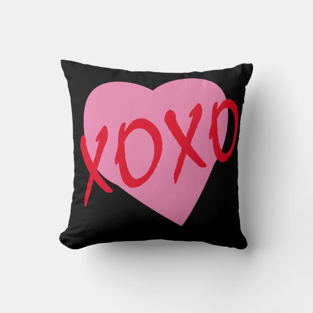 Coussin Valentine Red Hugs embrasse XOXO Pink Heart Fun (Recto)