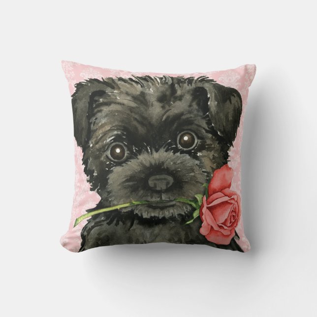 Coussin Valentine Rose Affenpinscher (Recto)