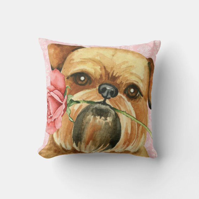 Coussin Valentine Rose Bruxelles Griffon (Recto)