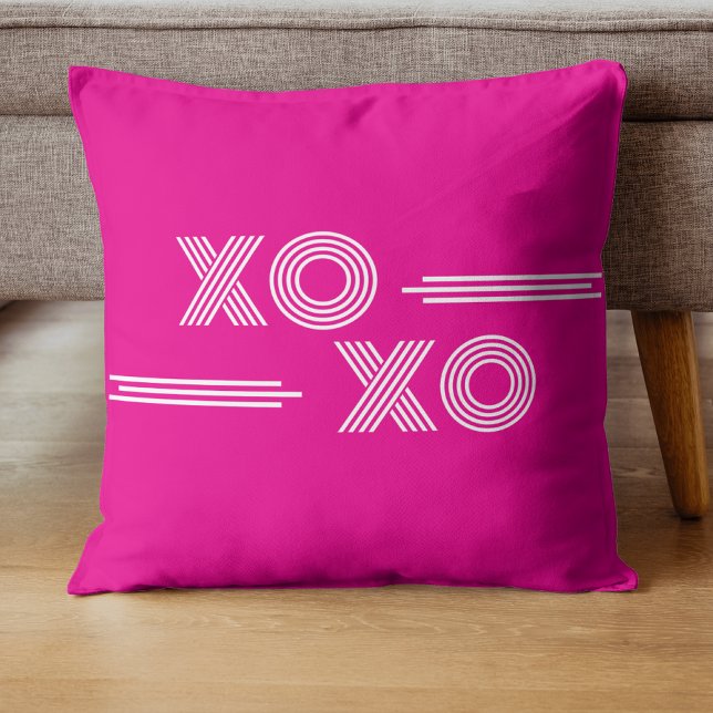Coussin Valentine XOXO rose et blanc moderne (Créateur téléchargé)