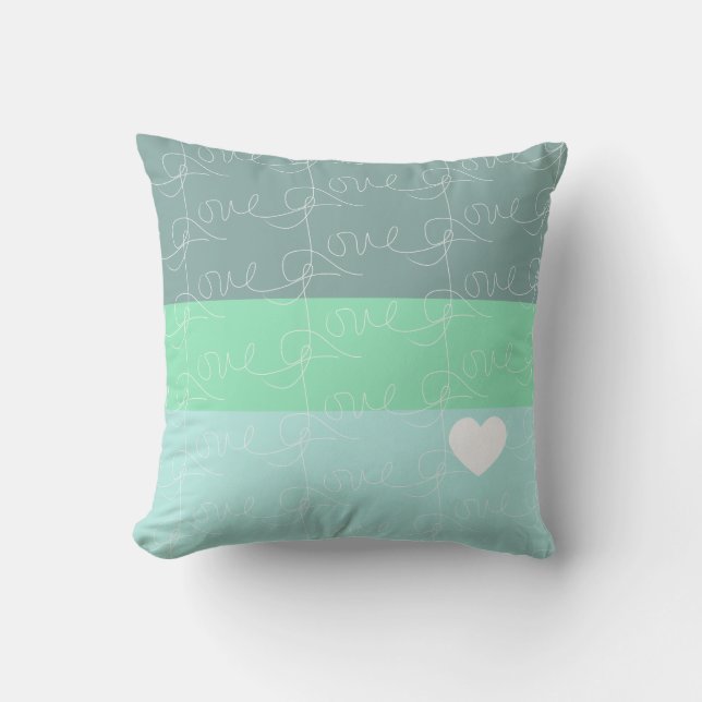 Coussin Valentines Coeur Aimer Levé À La Main Bleu Vert (Recto)