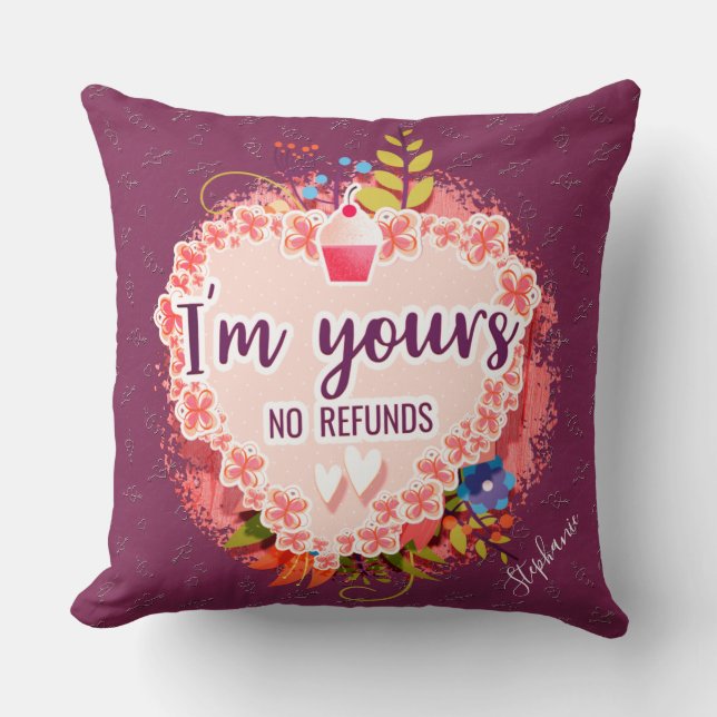 Coussin Valentines Coeur Et Fleur À Fuchsia (Recto)