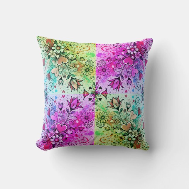 Coussin Valentines Coeurs Daisy Splatter Filtres d'art x4 (Recto)