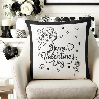 Coussin Valentines Day Cherub & Romantic Doodle Design