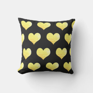 Coussin Valentine's Day Gold Hearts Golden Black Glittery