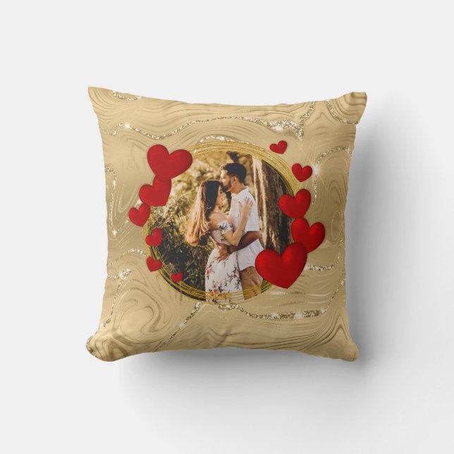 Coussin Valentines Élégantes, Amour, Coeurs rouges Anniver (Recto)