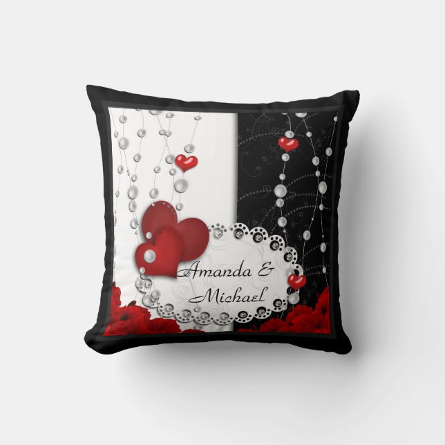Coussin Valentines Jour coeur et perles perle rouge perle  (Recto)