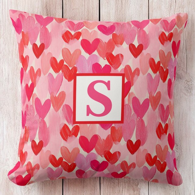 Coussin Valentines Jour Multi Coeurs Motif Amour Monogramm (Créateur téléchargé)