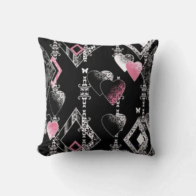 Coussin Valentines sans coutures Amour Jour Noir Coeurs mo (Recto)