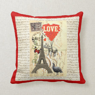 Coussin Valentines vintages romantiques de carte postale