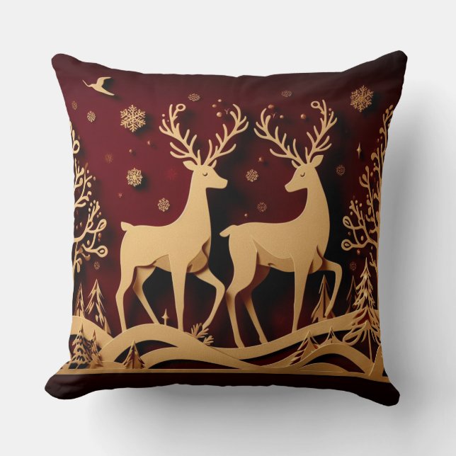 Coussin Valse céleste des rennes – Forêt dorée (Recto)