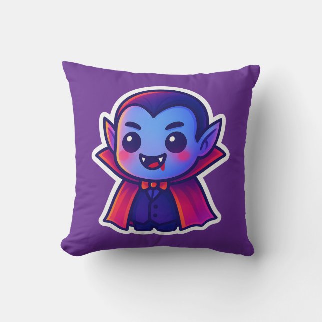 Coussin Vampire caricature mignonne avec Cap rouge et peau (Recto)
